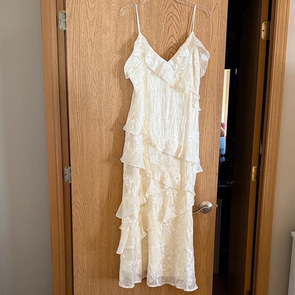 Chic Asymmetrical Cream Ruffle Dress